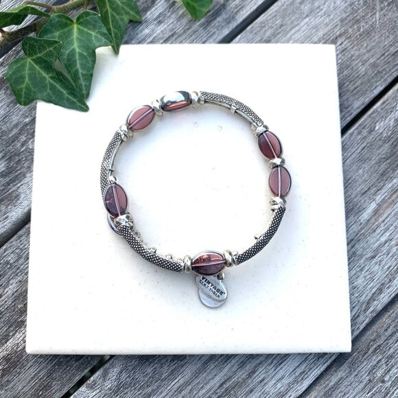 Alex and Ani Vintage Sixty-Six Beaded Bangle – Plum Glass Beads – Silver Finish - Picture 2 of 2